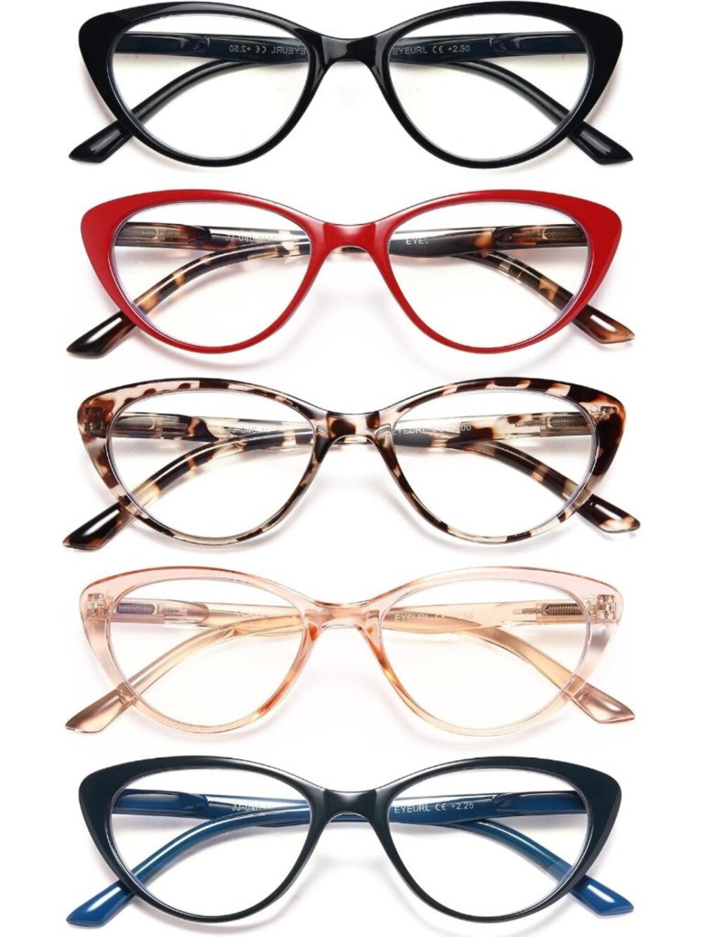 Stylish Cat Eye Reading Glasses for Women - 5-Pack Blue Light Blocking 2.75